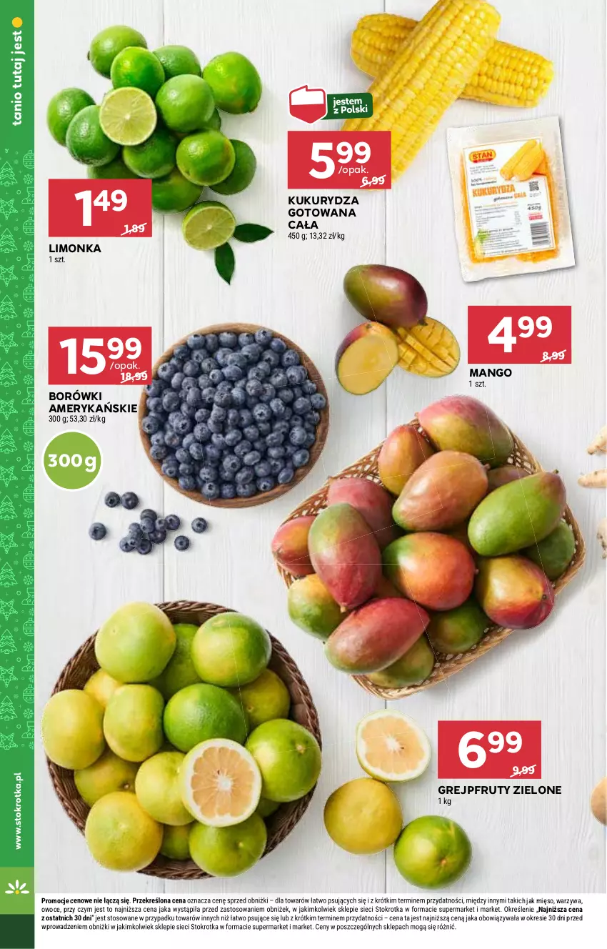 Gazetka promocyjna Stokrotka - Supermarket - ważna 21.11 do 27.11.2024 - strona 8 - produkty: Grejpfrut, Kukurydza, Limonka, Mango, Mięso, Owoce, Warzywa