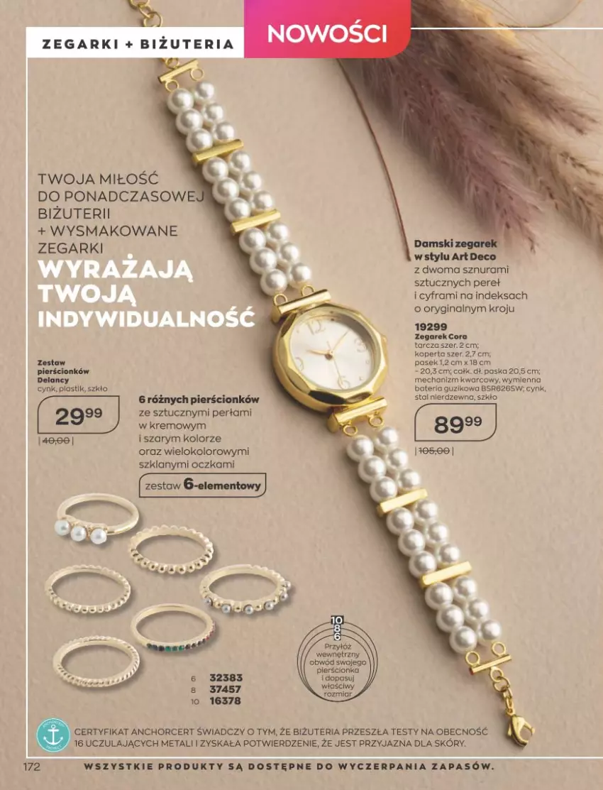 Gazetka promocyjna Avon - Katalog Avon 10/2021 kampania październik - ważna 01.09 do 31.10.2021 - strona 168 - produkty: Cynk, Gin, Pasek, Perła, Zegar, Zegarek, Zestaw pierścionków