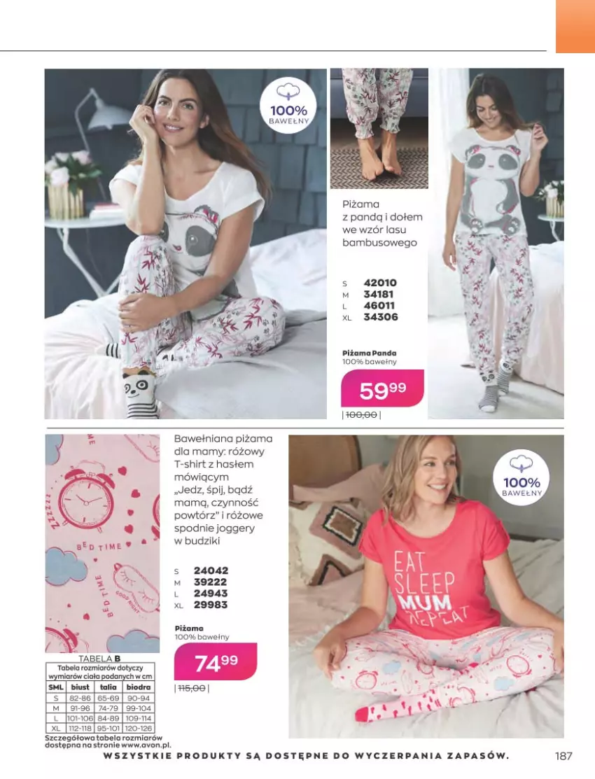 Gazetka promocyjna Avon - Katalog Avon 10/2021 kampania październik - ważna 01.09 do 31.10.2021 - strona 183 - produkty: Budzik, Panda, Piżama, Spodnie, T-shirt