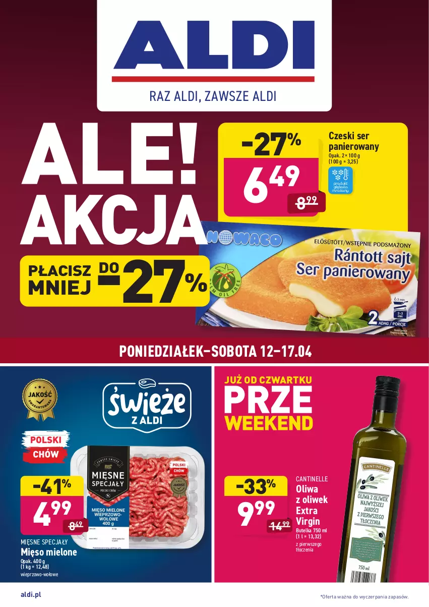 Gazetka promocyjna Aldi - ważna 12.04 do 17.04.2021 - strona 1 - produkty: Gin, Mięsne specjały, Mięso, Mięso mielone, Oliwa z oliwek, Ser