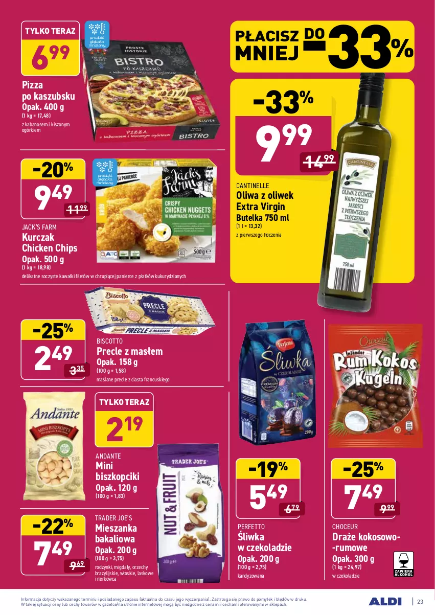 Gazetka promocyjna Aldi - ważna 12.04 do 17.04.2021 - strona 23 - produkty: Fa, Gin, Kabanos, Kawa, Kokos, Kurczak, Mieszanka bakaliowa, Migdały, Oliwa z oliwek, Pizza, Precle, Rodzynki, Rum, Tera