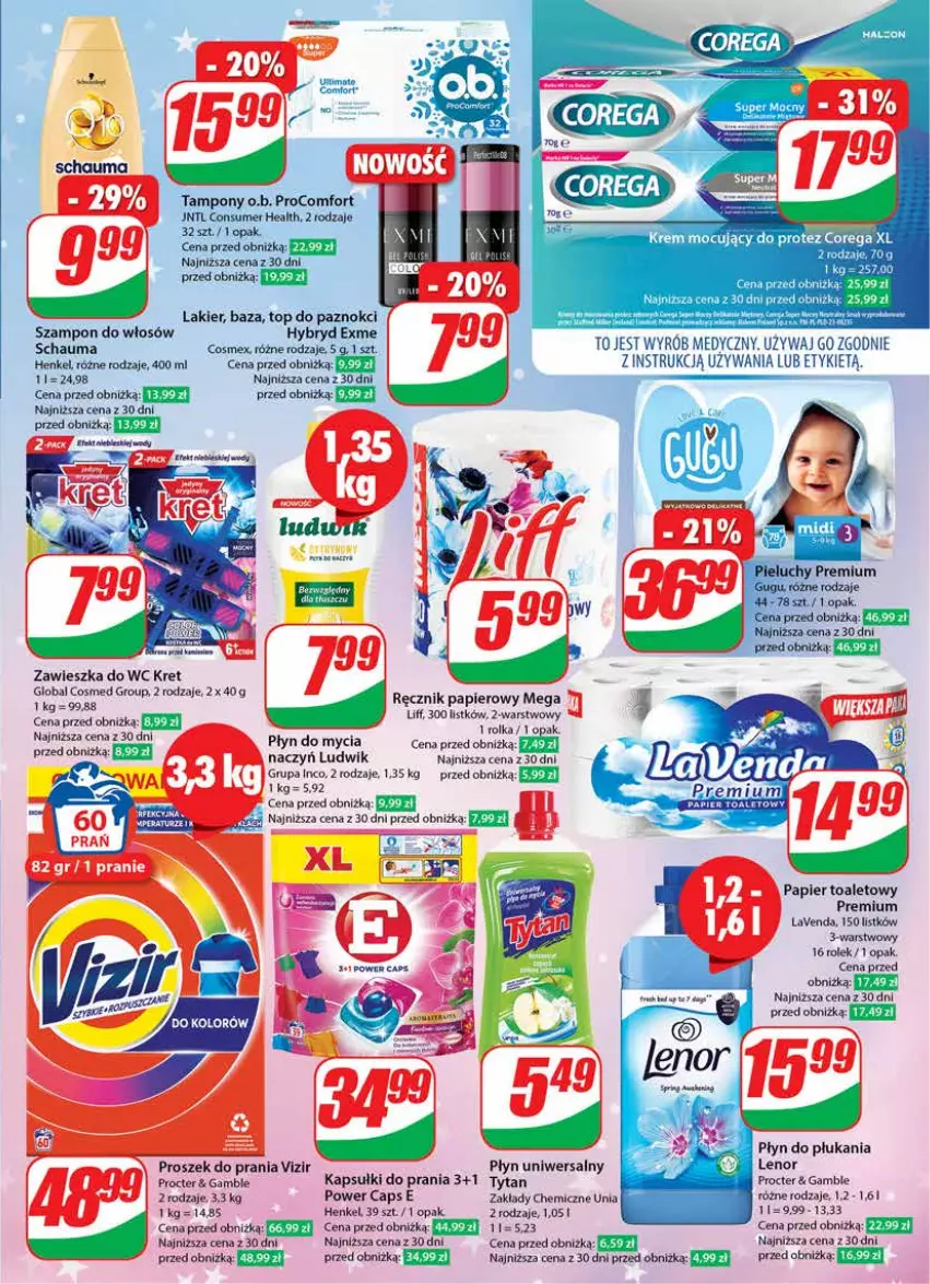 Gazetka promocyjna Dino - Gazetka 50 - ważna 13.12 do 19.12.2023 - strona 27 - produkty: Kapsułki do prania, Kret, Lakier, Lenor, Ludwik, O.B., Papier, Papier toaletowy, Płyn do mycia, Płyn do płukania, Proszek do prania, Ręcznik, Schauma, Szampon, Tampony, Top, Tytan, Vizir, Zawieszka do wc