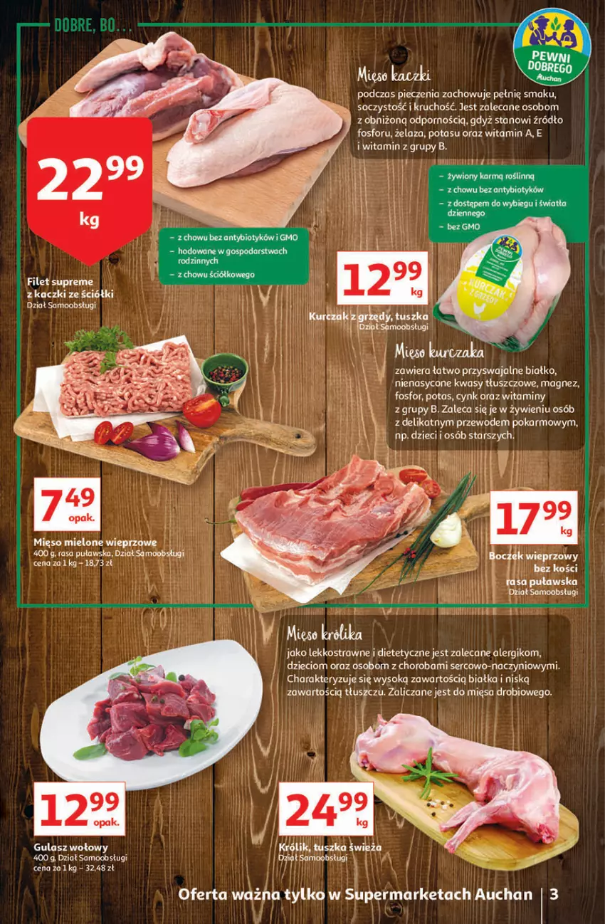 Gazetka promocyjna Auchan - Magia rabatów Supermarkety - ważna 12.11 do 17.11.2021 - strona 3 - produkty: Cynk, Dzieci, Gulasz wołowy, Królik, Kurczak, Magnez, Mięso, Mięso mielone, Piec, Por, Ser, Sok, Tusz