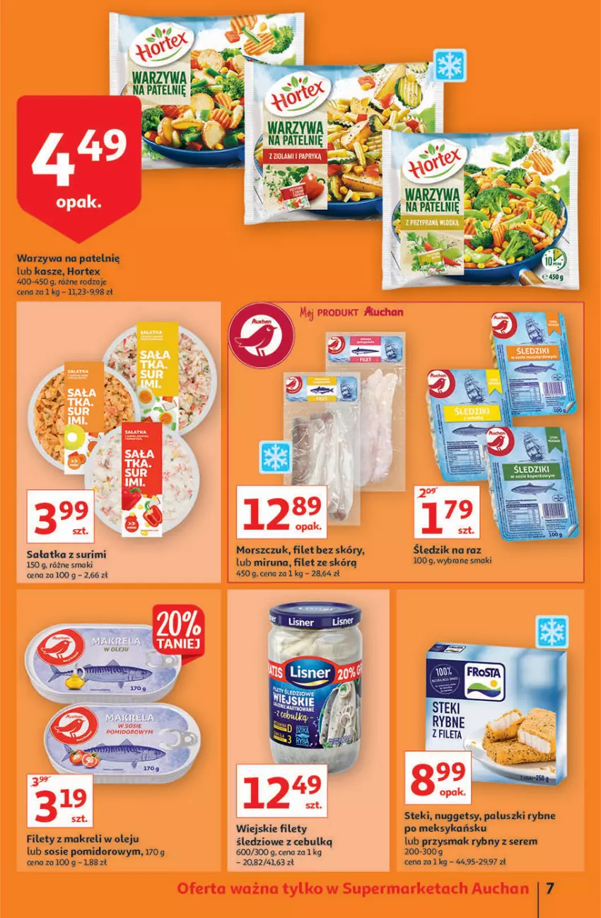 Gazetka promocyjna Auchan - Magia rabatów Supermarkety - ważna 12.11 do 17.11.2021 - strona 7 - produkty: Hortex, Miruna, Olej, Paluszki rybne, Piast, Sałat, Sałatka, Ser, Sos, Stek, Surimi, Warzywa