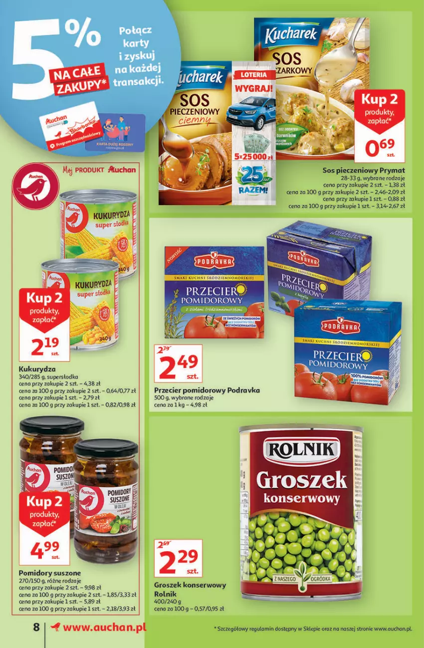 Gazetka promocyjna Auchan - Magia rabatów Supermarkety - ważna 12.11 do 17.11.2021 - strona 8 - produkty: Groszek, Kukurydza, Piec, Podravka, Pomidory, Prymat, Rolnik, Ser, Sos