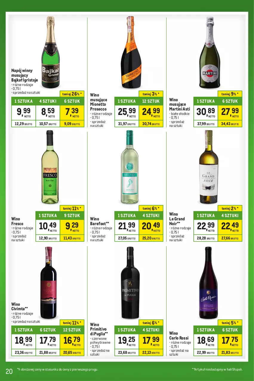 Gazetka promocyjna Makro - Kupujesz więcej płacisz mniej - oferta z alkoholem - ważna 23.01 do 19.02.2024 - strona 20 - produkty: Barefoot, Carlo Rossi, Fresco, Gra, Martini, Mionetto, Mus, Napój, Prosecco, Wino, Wino musujące