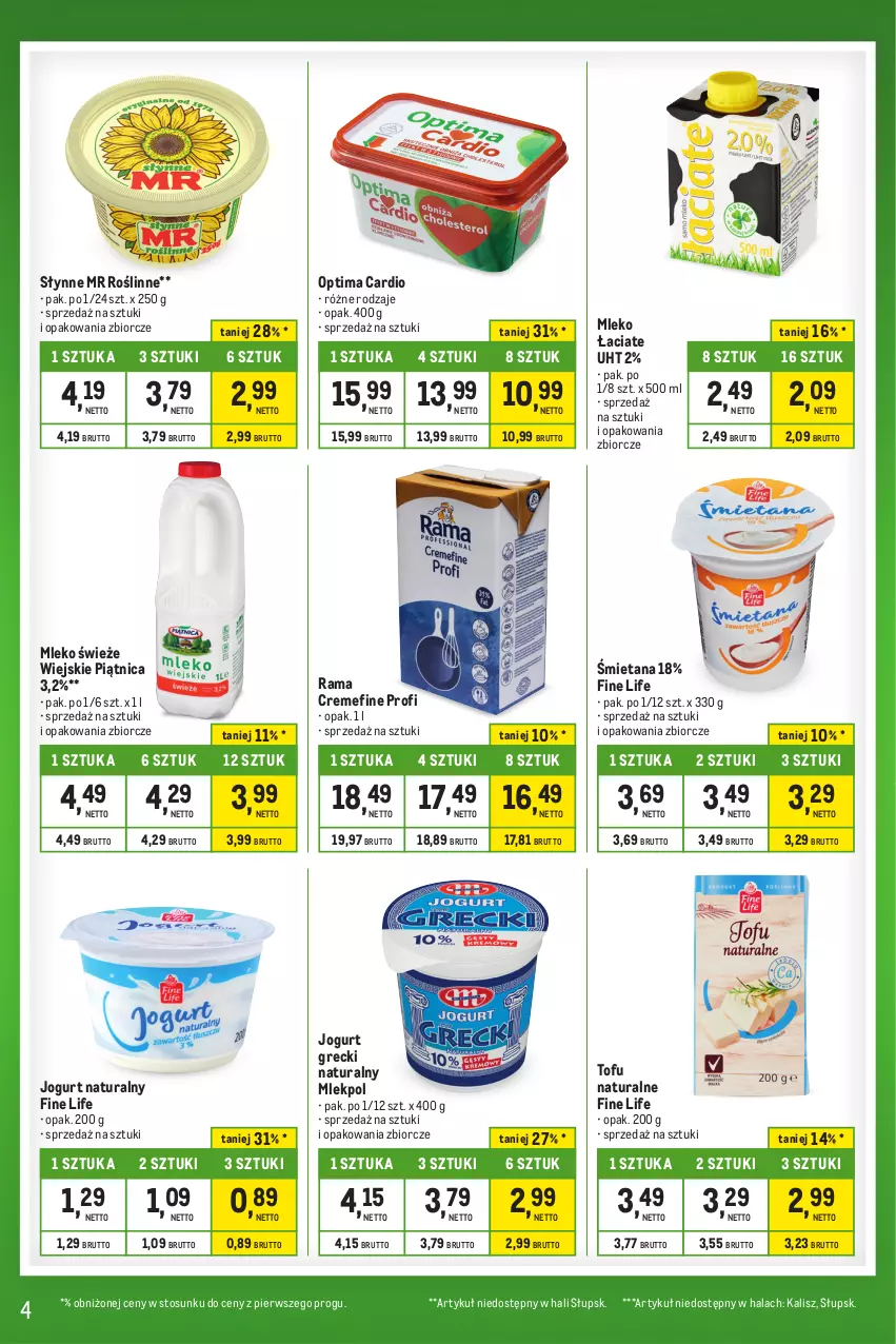 Gazetka promocyjna Makro - Kupujesz więcej płacisz mniej - oferta z alkoholem - ważna 23.01 do 19.02.2024 - strona 4 - produkty: Jogurt, Jogurt naturalny, Mleko, Optima, Optima Cardio, Piątnica, Rama, Słynne, Słynne MR Roślinne, Tofu