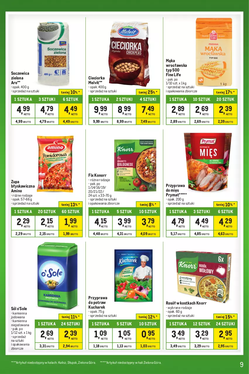 Gazetka promocyjna Makro - Kupujesz więcej płacisz mniej - oferta z alkoholem - ważna 23.01 do 19.02.2024 - strona 9 - produkty: Cieciorka, Knorr, Kucharek, Mąka, Melvit, Orka, Prymat, Przyprawa do potraw, Rosół, Sól, Zupa