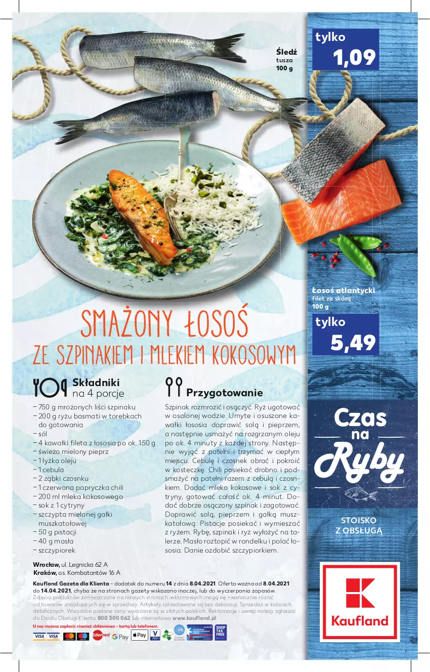 Gazetka promocyjna Kaufland - RYBY - ważna 08.04 do 14.04.2021 - strona 2 - produkty: Cebula, Cytryny, Czosnek, Kawa, Kokos, Masło, Mleko, Mleko kokosowe, Mus, Nuty, Olej, Pieprz, Pistacje, Por, Rondel, Ryż, Sok, Sól, Sos, Szpinak, Talerz, Top, Torebka, Tusz, Wagi