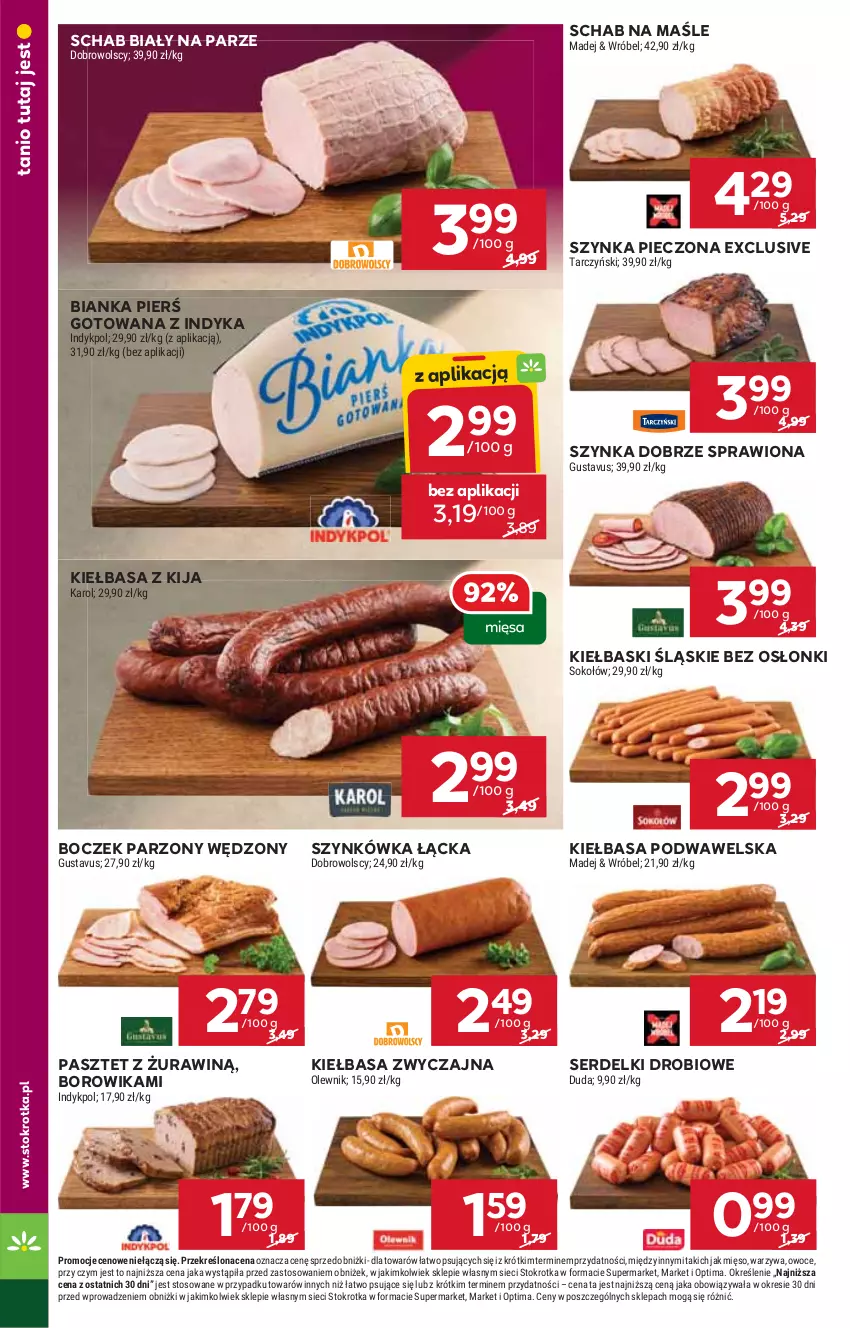 Gazetka promocyjna Stokrotka - Supermarket - ważna 19.02 do 25.02.2026 - strona 12 - produkty: Bianka, Boczek, Duda, Kiełbasa, Kiełbasa podwawelska, Kiełbaski śląskie, Mięso, Olewnik, Optima, Owoce, Pasztet, Piec, Ser, Serdelki, Sok, Sokołów, Szynka, Tarczyński, Warzywa, Wawel