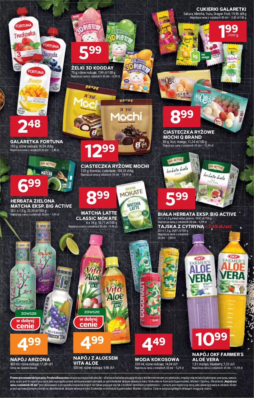 Gazetka promocyjna Stokrotka - Supermarket - ważna 19.02 do 25.02.2026 - strona 28 - produkty: Aloe vera, Cukier, Cukierki, Czekolada, Fa, Fortuna, Gala, Galaretka, Galaretki, Herbata, Kokos, Liczi, Mango, Mięso, Napój, Optima, Owoce, Ryż, Warzywa, Woda