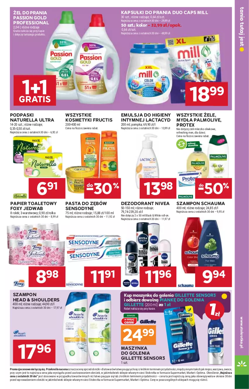 Gazetka promocyjna Stokrotka - Supermarket - ważna 19.02 do 25.02.2026 - strona 31 - produkty: Dezodorant, Dzieci, Emulsja, Foxy, Fructis, Gillette, Gra, Kapsułki do prania, Lack, Lactacyd, Maszynka, Maszynka do golenia, Mięso, Mleczko, Naturell, Naturella, Nivea, Optima, Owoce, Palmolive, Papier, Papier toaletowy, Pasta do zębów, Podpaski, Pompka, Schauma, Sensodyne, Szampon, Szynka, Warzywa