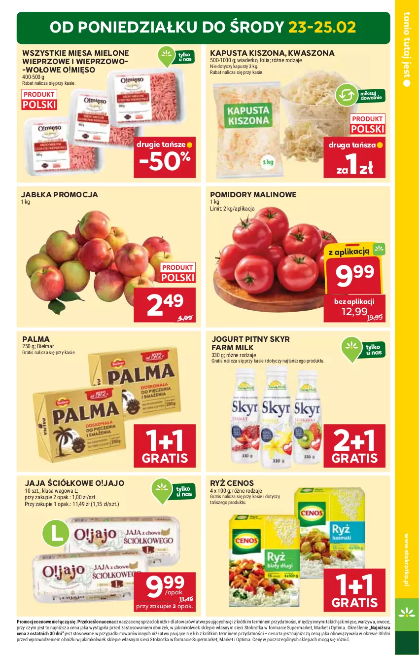 Gazetka promocyjna Stokrotka - Supermarket - ważna 19.02 do 25.02.2026 - strona 7 - produkty: Cenos, Fa, Farm Milk, Gra, Jabłka, Jaja, Jogurt, Jogurt pitny, Mięso, Optima, Owoce, Palma, Pomidory, Ryż, Warzywa