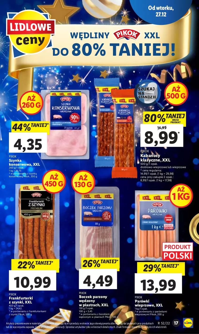 Gazetka promocyjna Lidl - GAZETKA - ważna 27.12 do 28.12.2022 - strona 19 - produkty: Boczek, Frankfurterki, Kabanos, Parówki, PIKOK, Por, Ser, Szynka, Szynka konserwowa