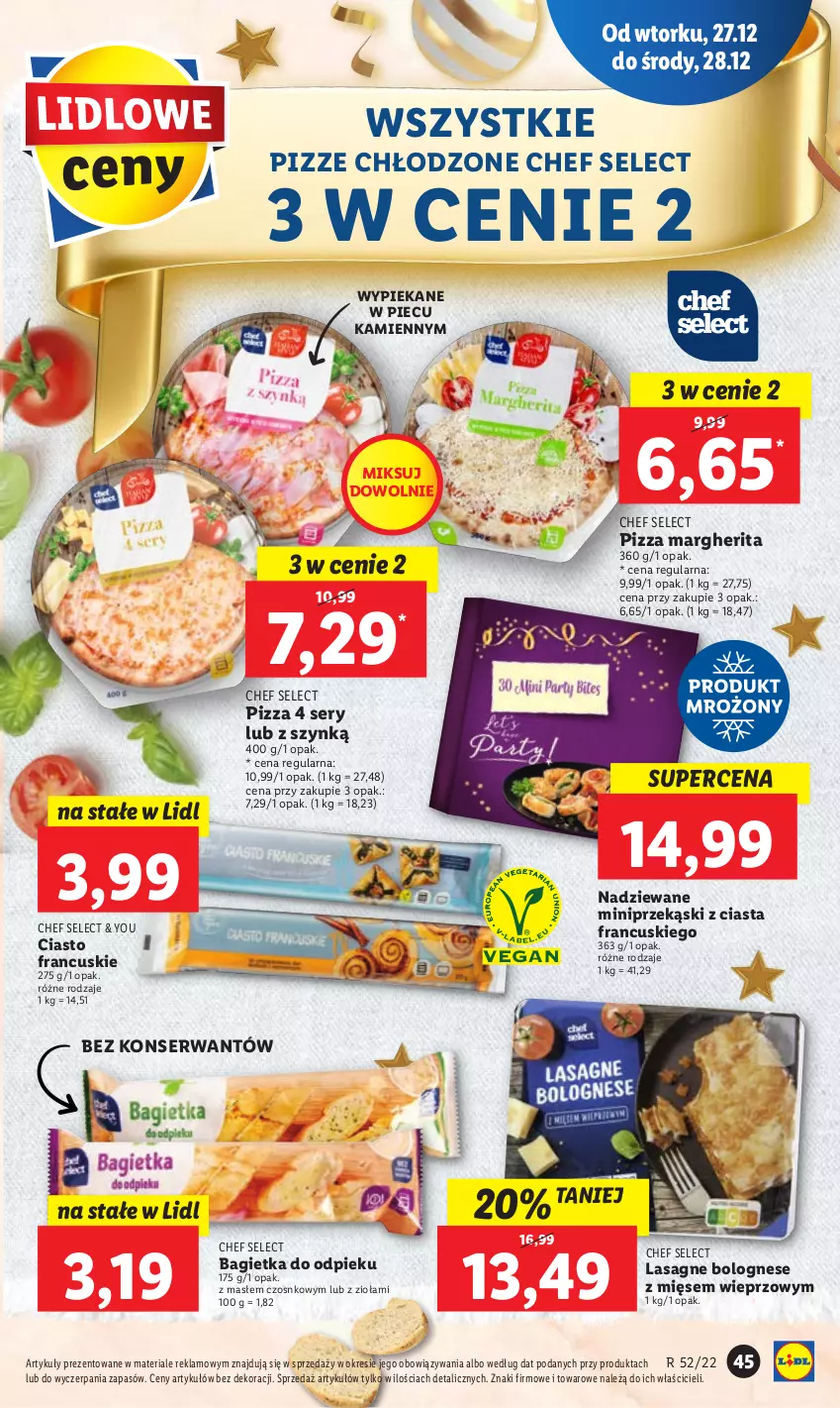 Gazetka promocyjna Lidl - GAZETKA - ważna 27.12 do 28.12.2022 - strona 51 - produkty: Bagietka, Ciasto francuskie, Lasagne, Lasagne bolognese, Piec, Pizza, Pizza margherita, Ser