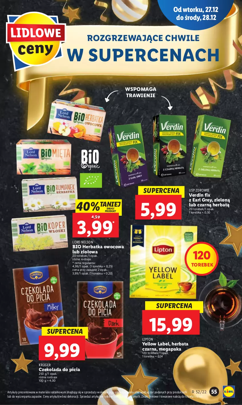 Gazetka promocyjna Lidl - GAZETKA - ważna 27.12 do 28.12.2022 - strona 61 - produkty: Czekolada, Earl Grey, Herbata, Herbata czarna, Lipton, Torebka, Zdrowie