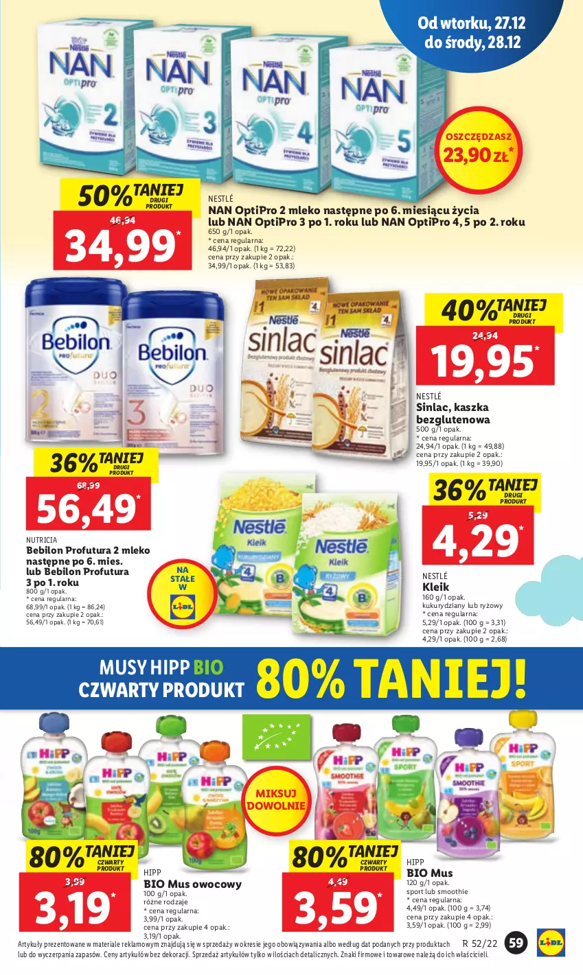 Gazetka promocyjna Lidl - GAZETKA - ważna 27.12 do 28.12.2022 - strona 65 - produkty: BEBILON, HiPP, Hipp Bio, Mleko, Mus, NAN Optipro, Nestlé, O nas, Por, Ryż, Sinlac, Smoothie, Sport