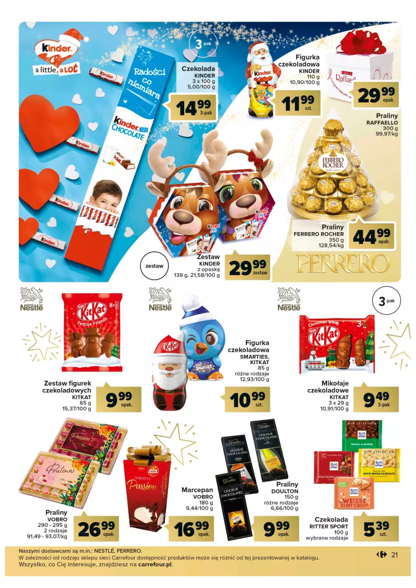 Gazetka promocyjna Carrefour - Gazetka Prezenty część 2 - ważna 29.11 do 24.12.2022 - strona 21 - produkty: Czekolada, Fa, Ferrero, Ferrero Rocher, Kinder, Por, Praliny, Raffaello, Ritter Sport, Sport