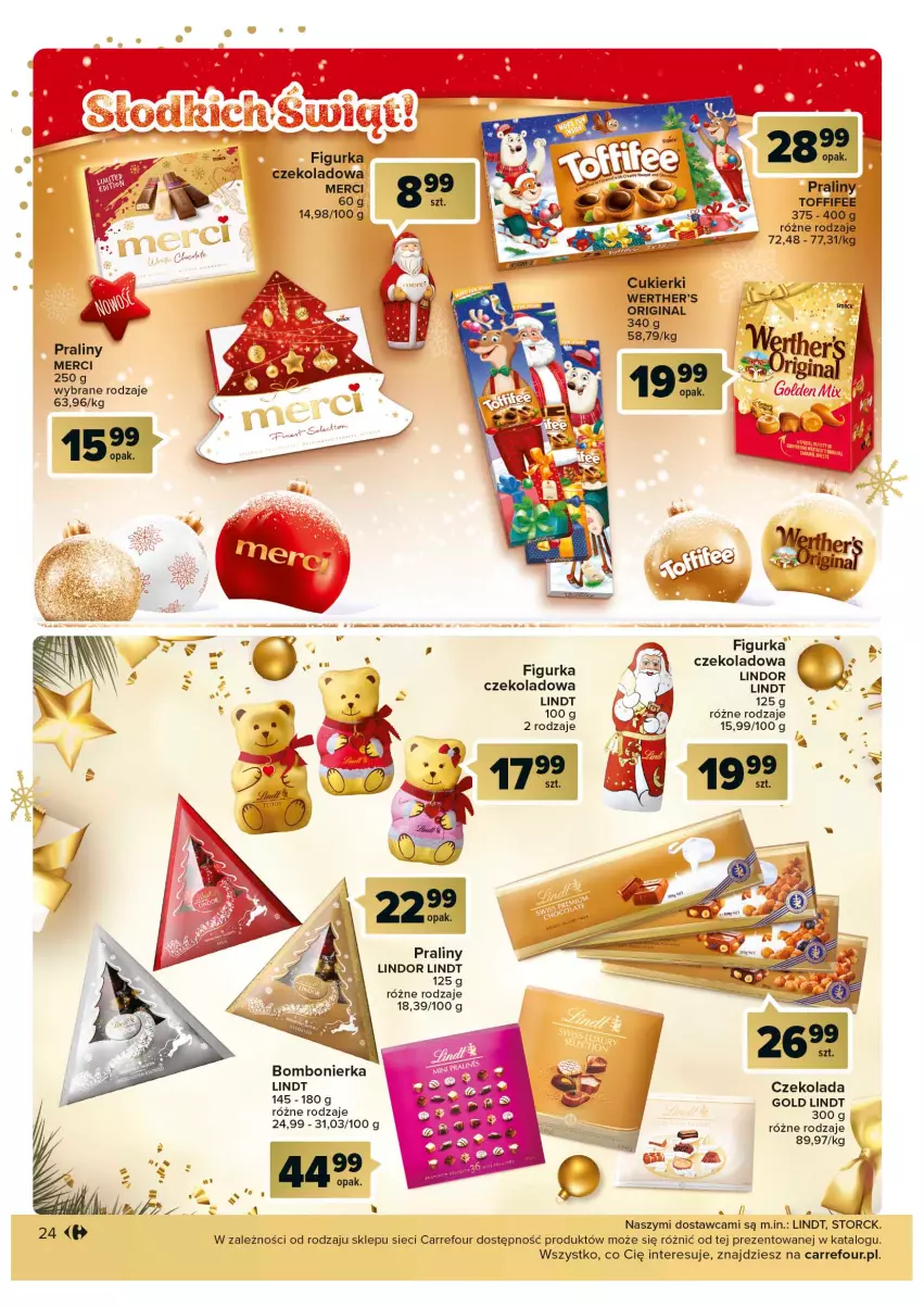 Gazetka promocyjna Carrefour - Gazetka Prezenty część 2 - ważna 29.11 do 24.12.2022 - strona 24 - produkty: Czekolada, Lindor, Lindt, Merci, Praliny