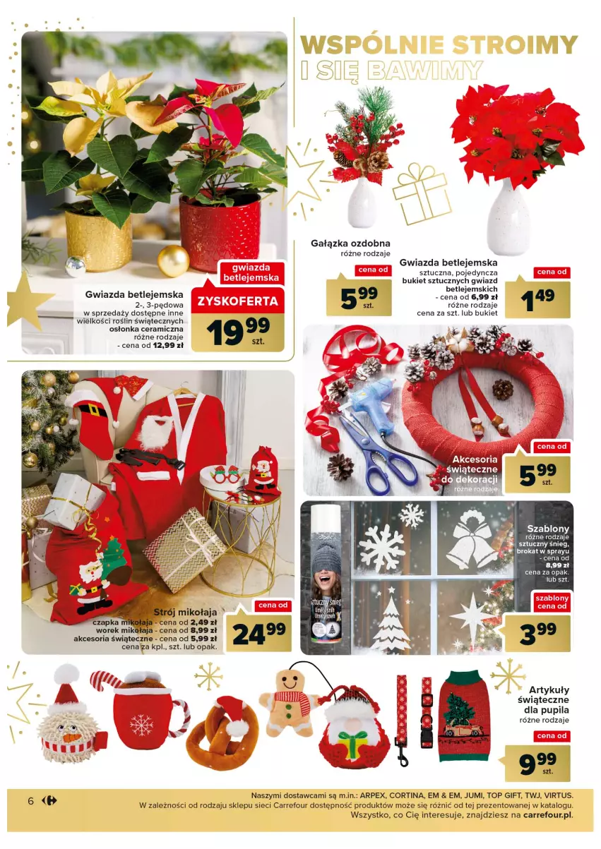 Gazetka promocyjna Carrefour - Gazetka Prezenty część 2 - ważna 29.11 do 24.12.2022 - strona 6 - produkty: Bukiet, Czapka, Czapka Mikołaja, Fa, Gwiazda, Moda, Osłonka, Top, Virtu