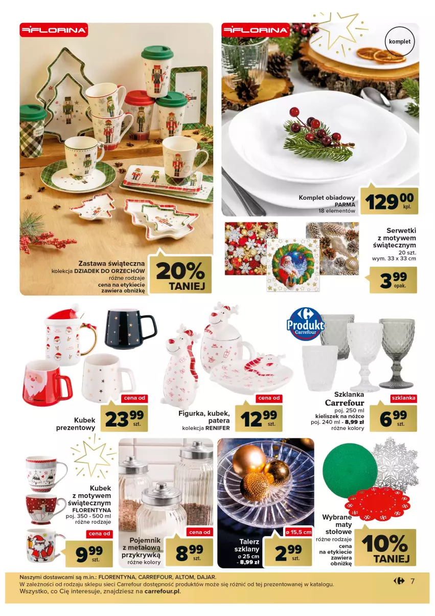 Gazetka promocyjna Carrefour - Gazetka Prezenty część 2 - ważna 29.11 do 24.12.2022 - strona 7 - produkty: Dziadek do orzechów, Kieliszek, Komplet obiadowy, Kubek, Pojemnik, Renifer, Ser, Serwetki, Szklanka, Tera