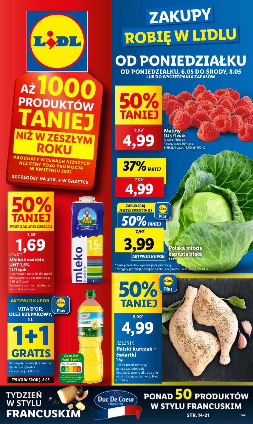 Gazetka promocyjna Lidl - GAZETKA - ważna 06.05 do 08.05.2024 - strona 1 - produkty: Gra, Kurczak, Maliny, Mleko, Olej, Olej rzepakowy, Wazon