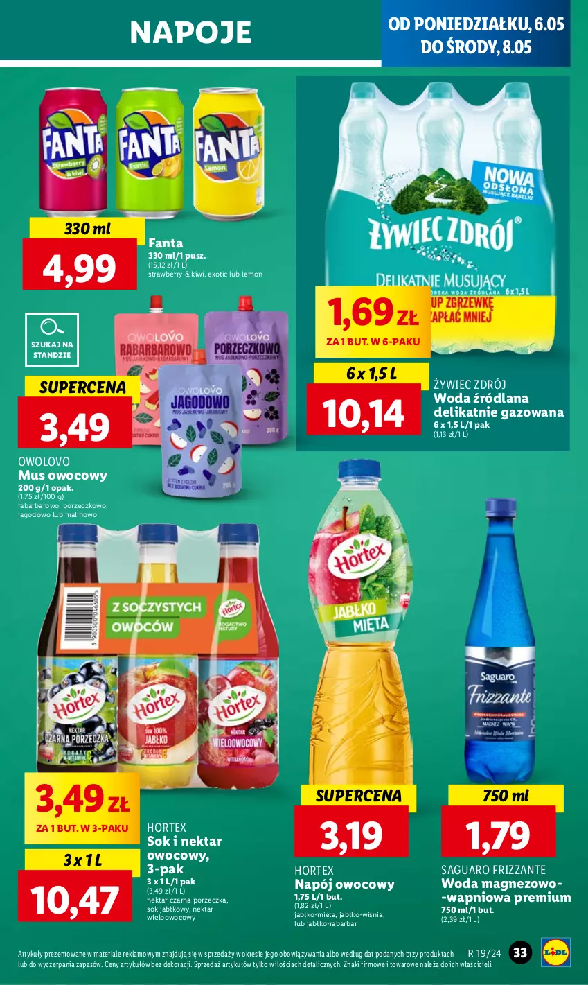 Gazetka promocyjna Lidl - GAZETKA - ważna 06.05 do 08.05.2024 - strona 41 - produkty: Fa, Fanta, Hortex, Kiwi, LANA, Magnez, Mięta, Mus, Napój, Napoje, Nektar, Por, Sok, Sok jabłkowy, Woda