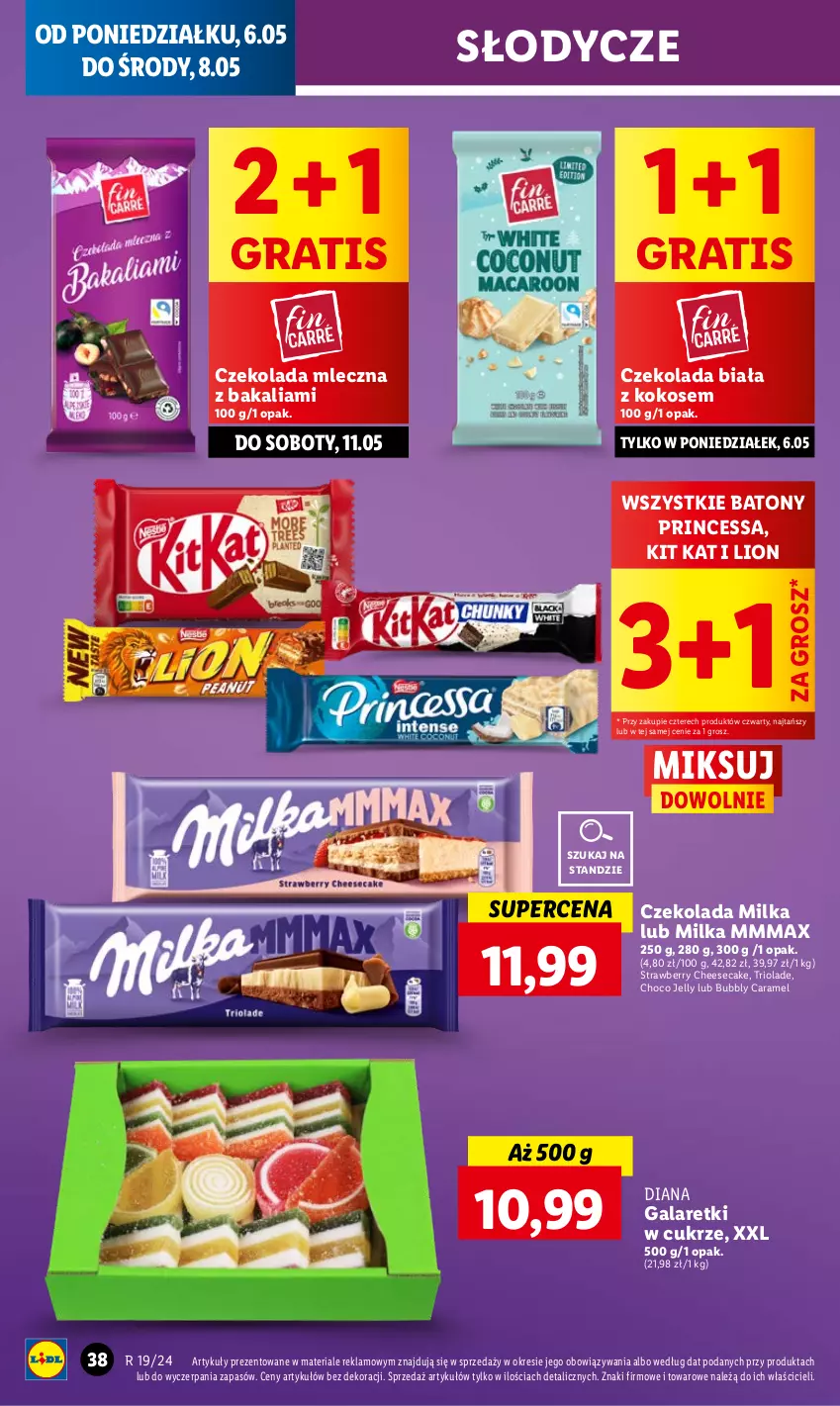 Gazetka promocyjna Lidl - GAZETKA - ważna 06.05 do 08.05.2024 - strona 48 - produkty: Baton, Czekolada, Czekolada mleczna, Gala, Galaretki, Gra, Kit Kat, Kokos, Lion, Milka, Princessa