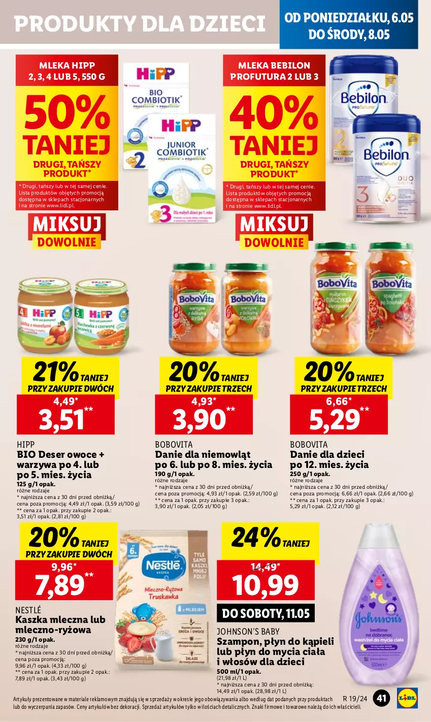 Gazetka promocyjna Lidl - GAZETKA - ważna 06.05 do 08.05.2024 - strona 51 - produkty: BEBILON, BoboVita, Danie dla dzieci, Deser, Dzieci, HiPP, Hipp Bio, Nestlé, Owoce, Płyn do kąpieli, Płyn do mycia, Ryż, Ser, Szampon, Warzywa