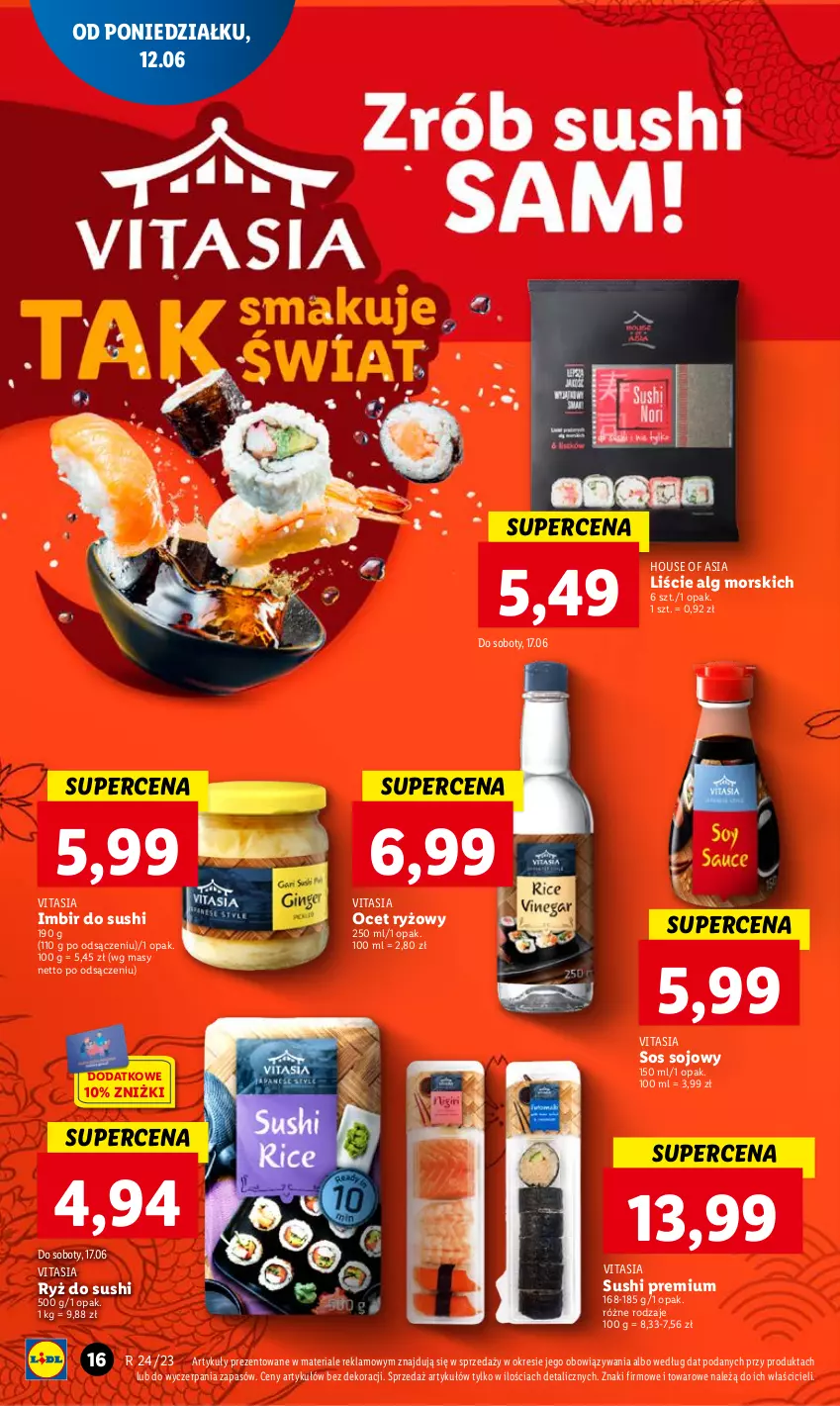 Gazetka promocyjna Lidl - GAZETKA - ważna 12.06 do 14.06.2023 - strona 18 - produkty: House of Asia, Imbir, LG, Ocet, Ocet ryżowy, Ryż, Ryż do sushi, Sos, Sos sojowy, Sushi