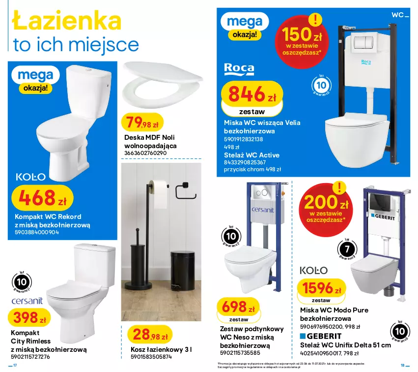 Gazetka promocyjna Castorama - Gazetka Castorama - ważna 23.06 do 11.07.2021 - strona 9 - produkty: Astor, Kompakt WC, Kosz, Kosz łazienkowy, Miska, Pur, Rama, Zestaw podtynkowy WC