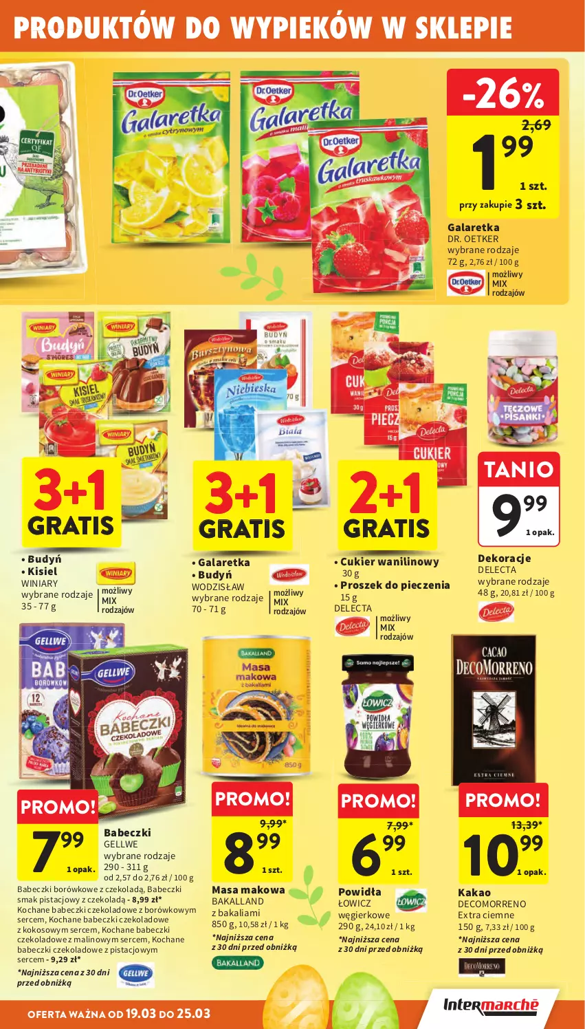 Gazetka promocyjna Intermarche - Gazetka Intermarche - ważna 19.03 do 25.03.2026 - strona 13 - produkty: Babeczki, Bakalland, Budyń, Cukier, Cukier wanilinowy, Delecta, Dr. Oetker, Gala, Galaretka, Gra, Kakao, Kisiel, Koc, Kokos, Piec, Proszek do pieczenia, Ser, Winiary