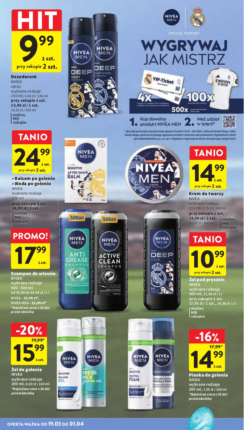 Gazetka promocyjna Intermarche - Gazetka Intermarche - ważna 19.03 do 25.03.2026 - strona 40 - produkty: Balsam po goleniu, Dezodorant, Krem do twarzy, Nivea, Nivea Men, Pianka do golenia, Szampon, Woda, Woda po goleniu