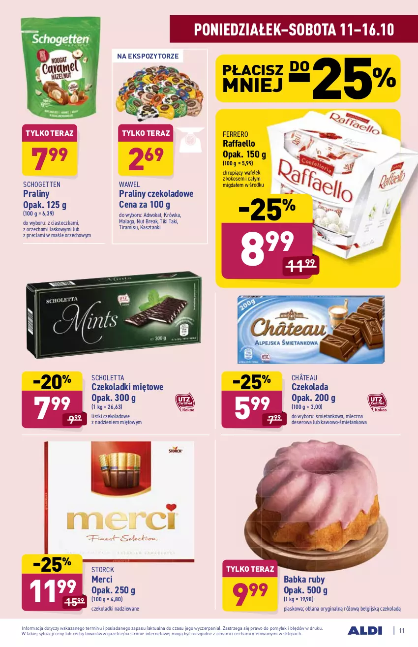 Gazetka promocyjna Aldi - ważna 11.10 do 16.10.2021 - strona 11 - produkty: Babka, Czekolada, Deser, Fa, Ferrero, Gin, Kokos, LANA, LG, Merci, Praliny, Raffaello, Schogetten, Ser, Tera, Wafelek, Wawel