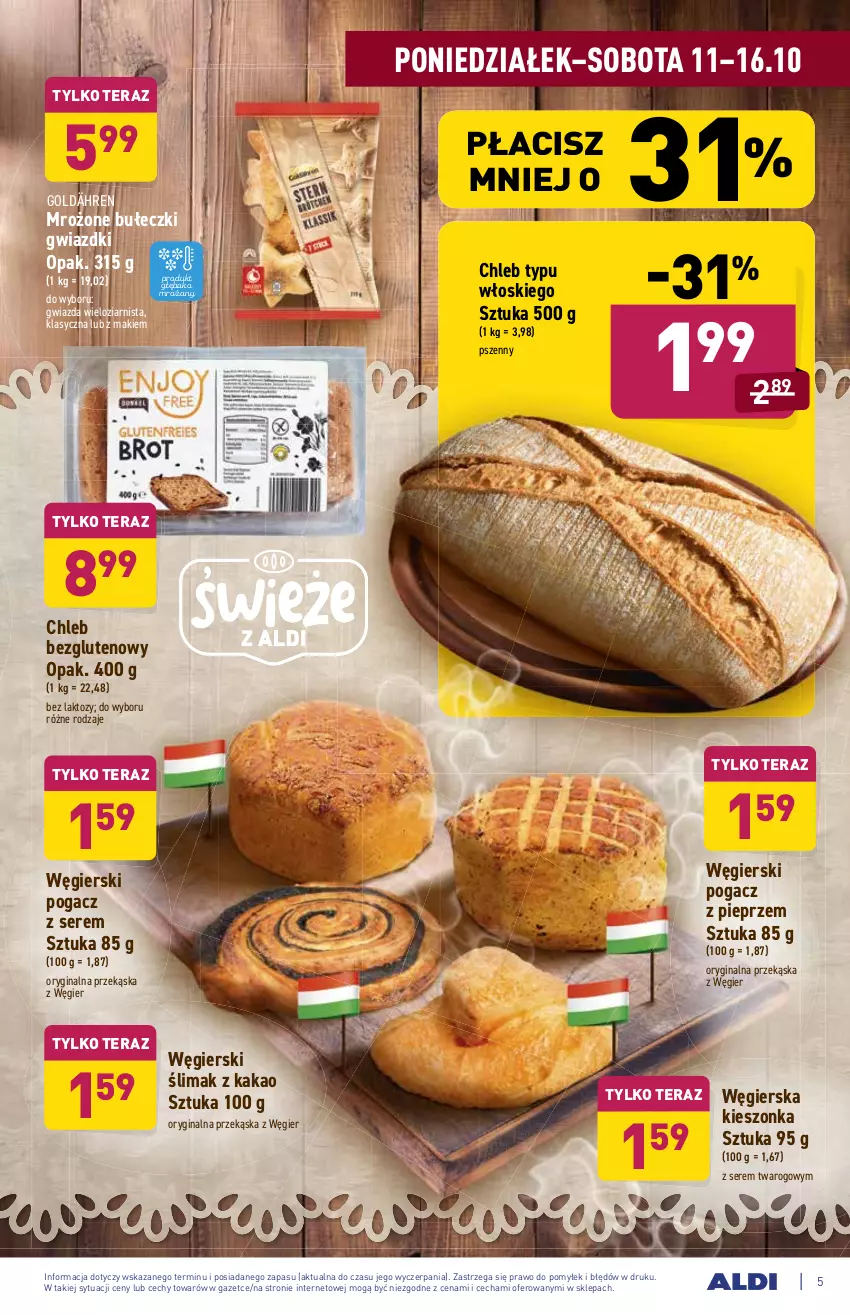 Gazetka promocyjna Aldi - ważna 11.10 do 16.10.2021 - strona 5 - produkty: Bułeczki, Chleb, Chleb bezglutenowy, Chleb typu włoskiego, Gin, Gwiazda, Kakao, Pieprz, Ser, Tera