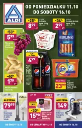 Gazetka promocyjna Aldi - Gazetka - ważna od 16.10 do 16.10.2021 - strona 1 - produkty: Odkurzacz, Pepsi max, Odkurzacz do popiołu, Parówki, Szczoteczka do zębów, Mięsne specjały, Ziemniaki, Raffaello, Filet z piersi indyka, Tera, Pepsi, Vizir, Winogrona, Morliny, Ferrero, Kapsułki do prania, Wino, Berlinki, Szczoteczka, Fa