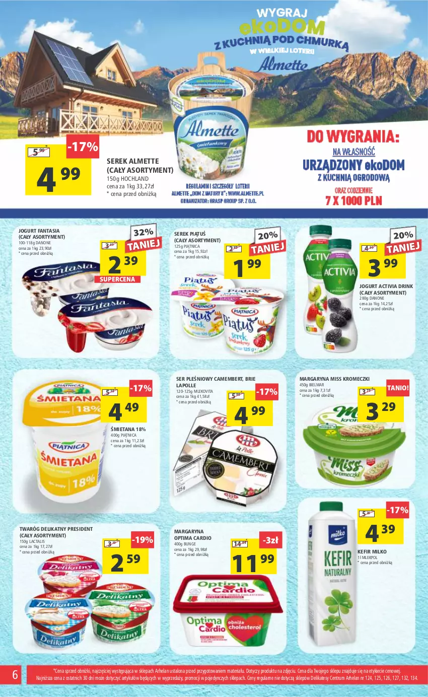 Gazetka promocyjna Arhelan - Gazetka - ważna 08.09 do 17.09.2023 - strona 6 - produkty: Activia, Almette, Brie, Camembert, Danone, Fa, Fanta, Hochland, Jogurt, Kefir, Margaryna, Miss Kromeczki, Mleko, Mlekovita, Optima, Optima Cardio, Piątnica, Rum, Ser, Ser pleśniowy, Serek, Twaróg, Twaróg delikatny, Vita C