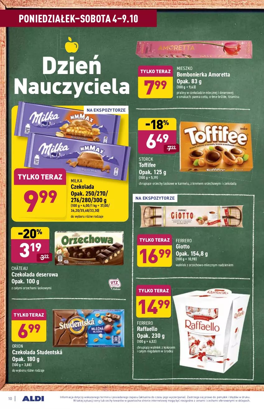 Gazetka promocyjna Aldi - SUPER SMACZNE OKAZJE - ważna 04.10 do 09.10.2021 - strona 10 - produkty: Crème brûlée, Czekolada, Deser, Fa, Ferrero, Kokos, Milka, Panna cotta, Praliny, Raffaello, Ser, Tera, Toffifee, Wafelek