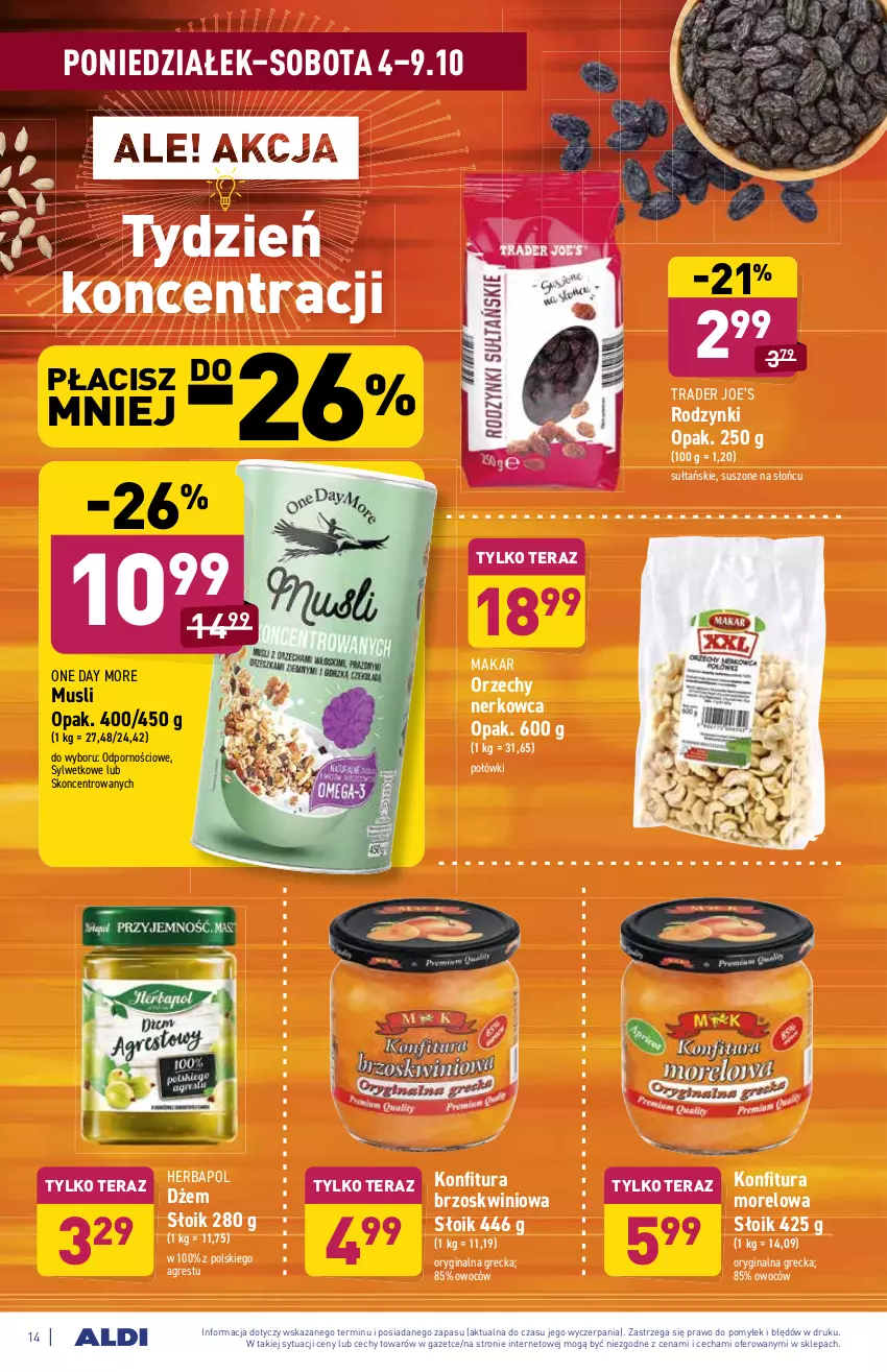 Gazetka promocyjna Aldi - SUPER SMACZNE OKAZJE - ważna 04.10 do 09.10.2021 - strona 14 - produkty: Dżem, Gin, Gres, Herbapol, Konfitura, Mus, Por, Rodzynki, Tera