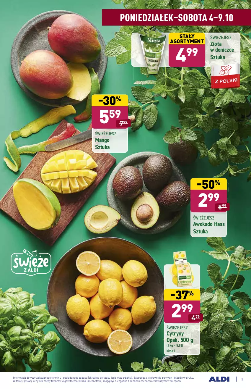 Gazetka promocyjna Aldi - SUPER SMACZNE OKAZJE - ważna 04.10 do 09.10.2021 - strona 3 - produkty: Cytryny, Mango, Zioła w doniczce