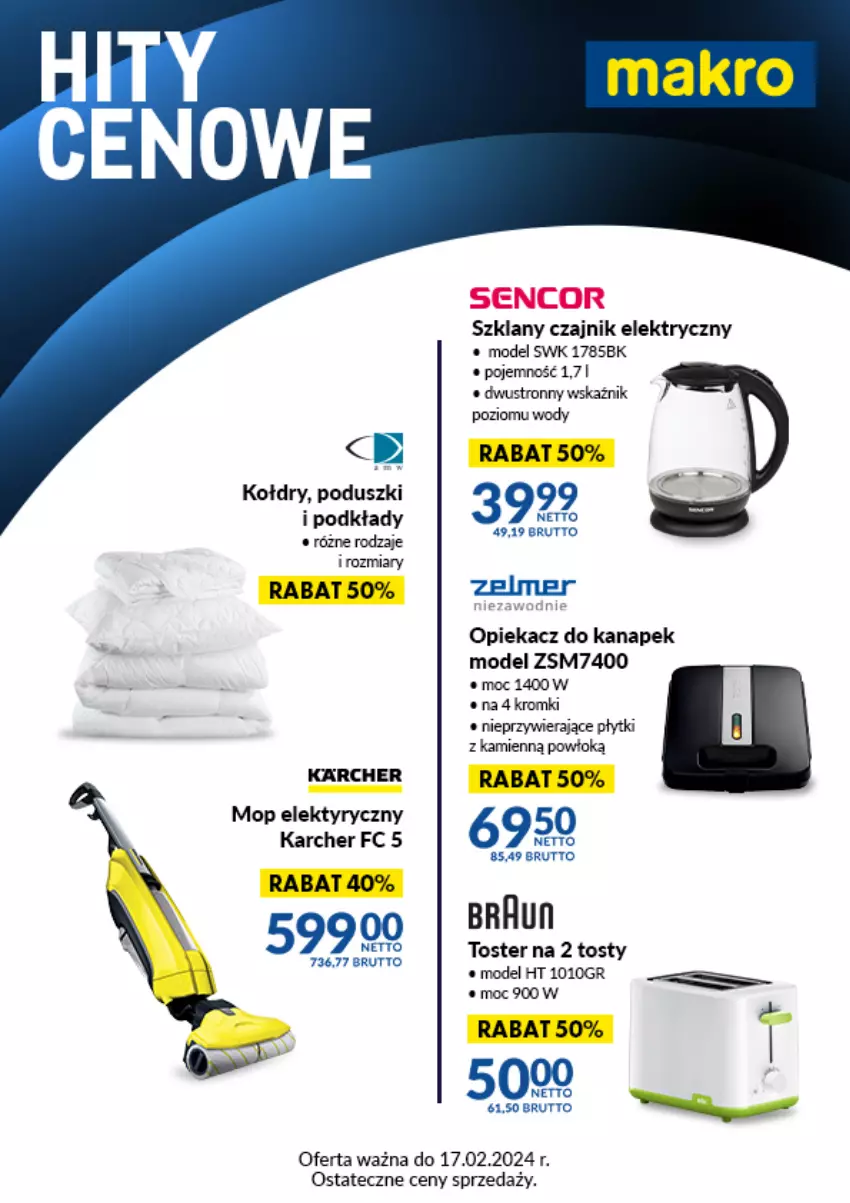 Gazetka promocyjna Makro - Ulotka Hity cenowe - ważna 08.01 do 03.02.2024 - strona 2 - produkty: Braun, Czajnik, Czajnik elektryczny, Mop, Opiekacz do kanapek, Toster, Zelmer