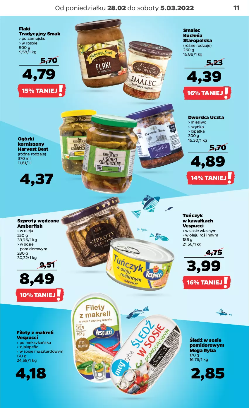 Gazetka promocyjna Netto - Gazetka spożywcza - ważna 28.02 do 05.03.2022 - strona 11 - produkty: Flaki, Kawa, Korniszony, Kuchnia, Kuchnia Staropolska, Mus, Olej, Ryba, Smalec, Sos, Szprot, Szynka, Tuńczyk