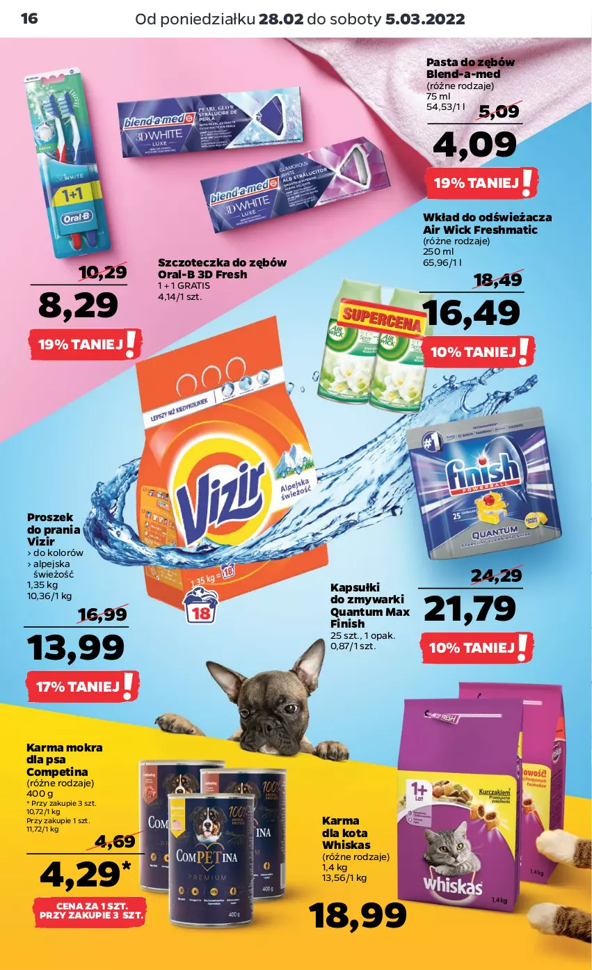 Gazetka promocyjna Netto - Gazetka spożywcza - ważna 28.02 do 05.03.2022 - strona 16 - produkty: Air Wick, Blend-a-Med, Finish, Gra, Pasta do zębów, Proszek do prania, Szczoteczka, Szczoteczka do zębów, Vizir, Whiskas, Zmywarki