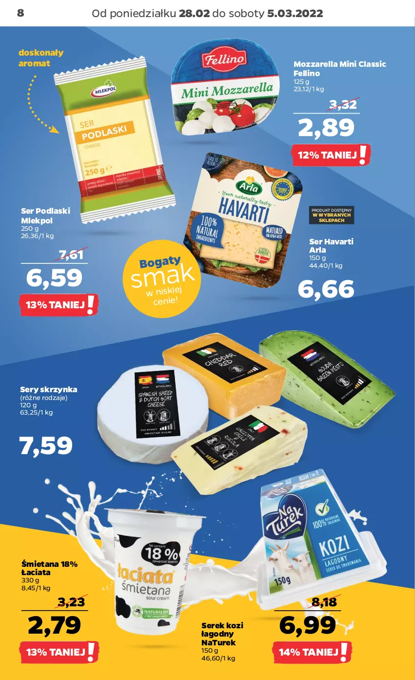 Gazetka promocyjna Netto - Gazetka spożywcza - ważna 28.02 do 05.03.2022 - strona 8 - produkty: Havarti, Mozzarella, NaTurek, Podlaski, Ser, Serek