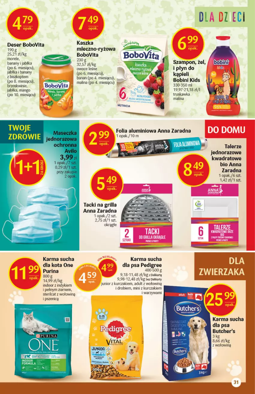 Gazetka promocyjna Delikatesy Centrum - Gazetka Delikatesy Centrum - ważna 17.06 do 23.06.2021 - strona 31 - produkty: Banany, BoboVita, Brzoskwinie, Butcher's, Deser, Folia aluminiowa, Grill, Jabłka, Kurczak, Mango, Mleko, Owoce, Pedigree, Pur, Purina, Ryż, Ser, Szampon, Talerz, Warzywa, Zdrowie