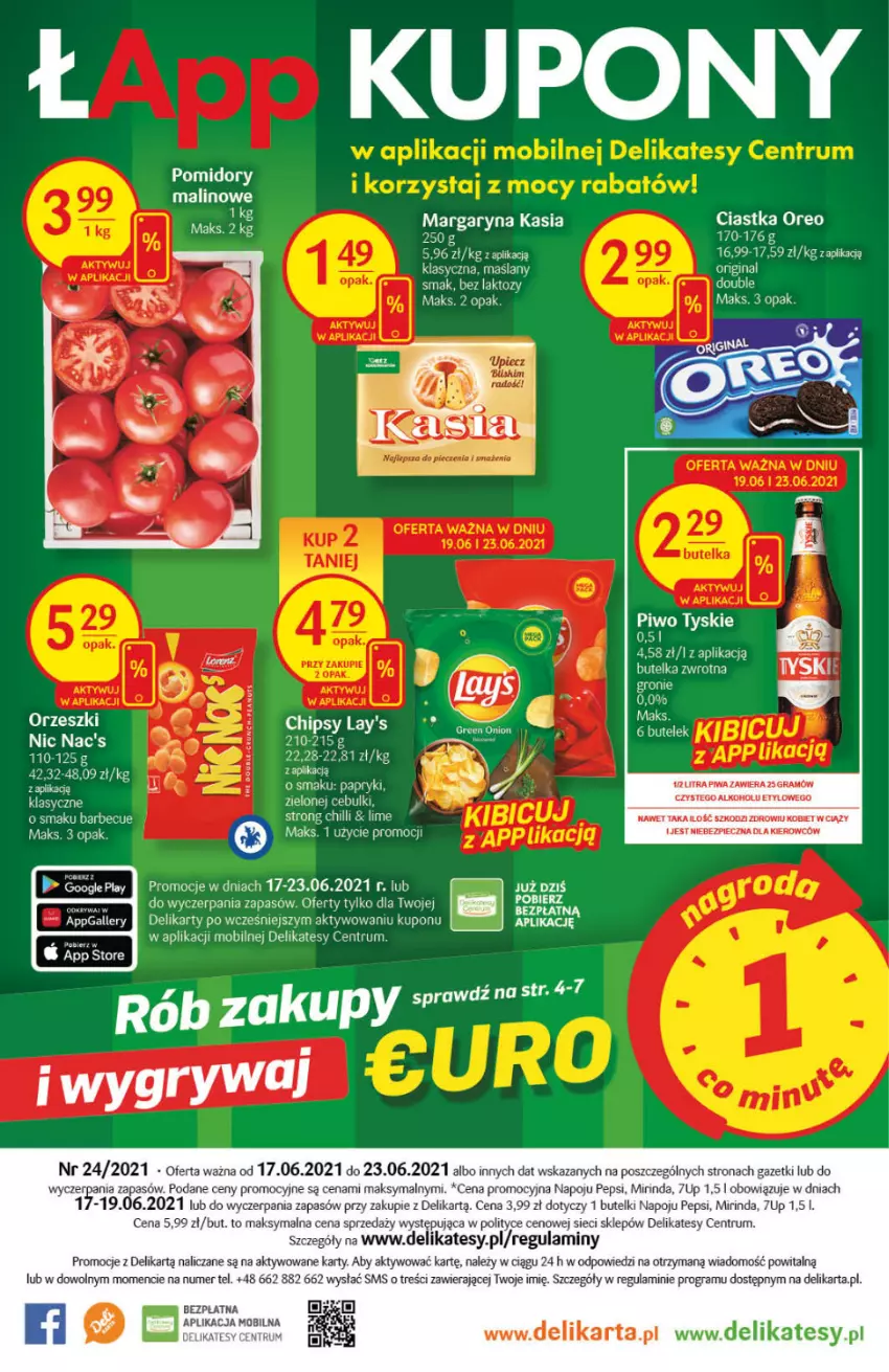 Gazetka promocyjna Delikatesy Centrum - Gazetka Delikatesy Centrum - ważna 17.06 do 23.06.2021 - strona 32 - produkty: 7up, Ciastka, Gin, Gra, Kasia, Margaryna, Mirinda, Mobil, Oreo, Pepsi, Piec, Piwa, Piwo, Rum, Tyskie