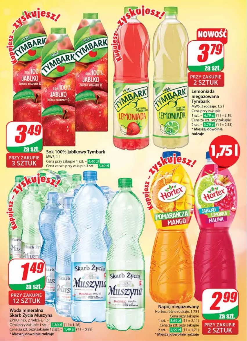 Gazetka promocyjna Dino - Gazetka 29 / 2024 - ważna 17.07 do 23.07.2024 - strona 4 - produkty: Fa, Hortex, Lemoniada, Mus, Napój, Napój niegazowany, Sok, Szyna, Tymbark, Woda, Woda mineralna