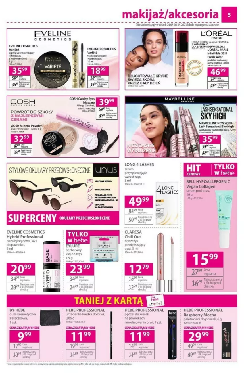 Gazetka promocyjna Hebe - ważna 24.08 do 06.09.2023 - strona 12 - produkty: Bell, Bell HypoAllergenic, Eveline, Fa, Gosh, Klej, Kosmetyczka, Lack, Makijaż, Maybelline, Paleta, Puder, Rum, Sati, Ser, Serum, Serum pod oczy, Tusz