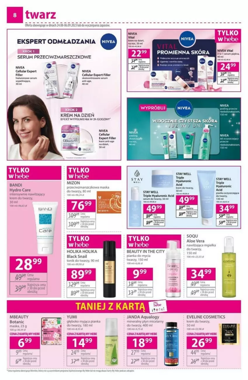 Gazetka promocyjna Hebe - ważna 24.08 do 06.09.2023 - strona 15 - produkty: Aloe vera, Bandi, Eveline, Holika Holika, Krem do twarzy, Lack, Mars, Maska, Nivea, Rum, Ser, Serum, Serum do twarzy, Tonik, Tonik do twarzy