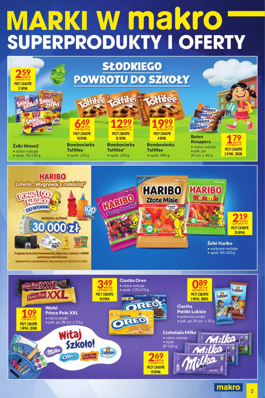 Gazetka promocyjna Makro - [Oferta specjalna] Marki w MAKRO - ważna 19.08 do 05.09.2022 - strona 3 - produkty: Baton, Ciastka, Czekolada, Haribo, Knoppers, Lubisie, Milka, Nimm2, Oreo, Prince Polo, Toffifee